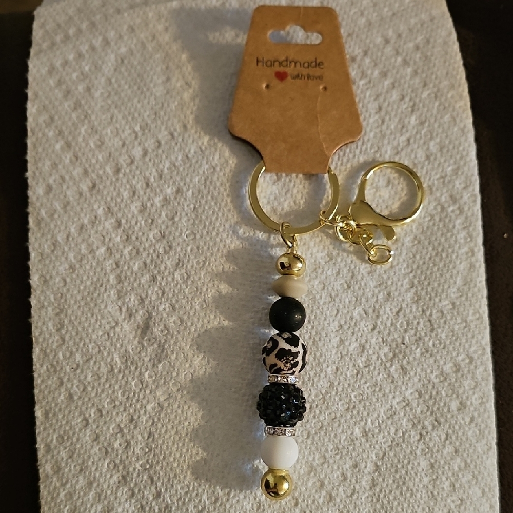 Handmade Beaded Purse Keyfinder Keychain with Gold Accents